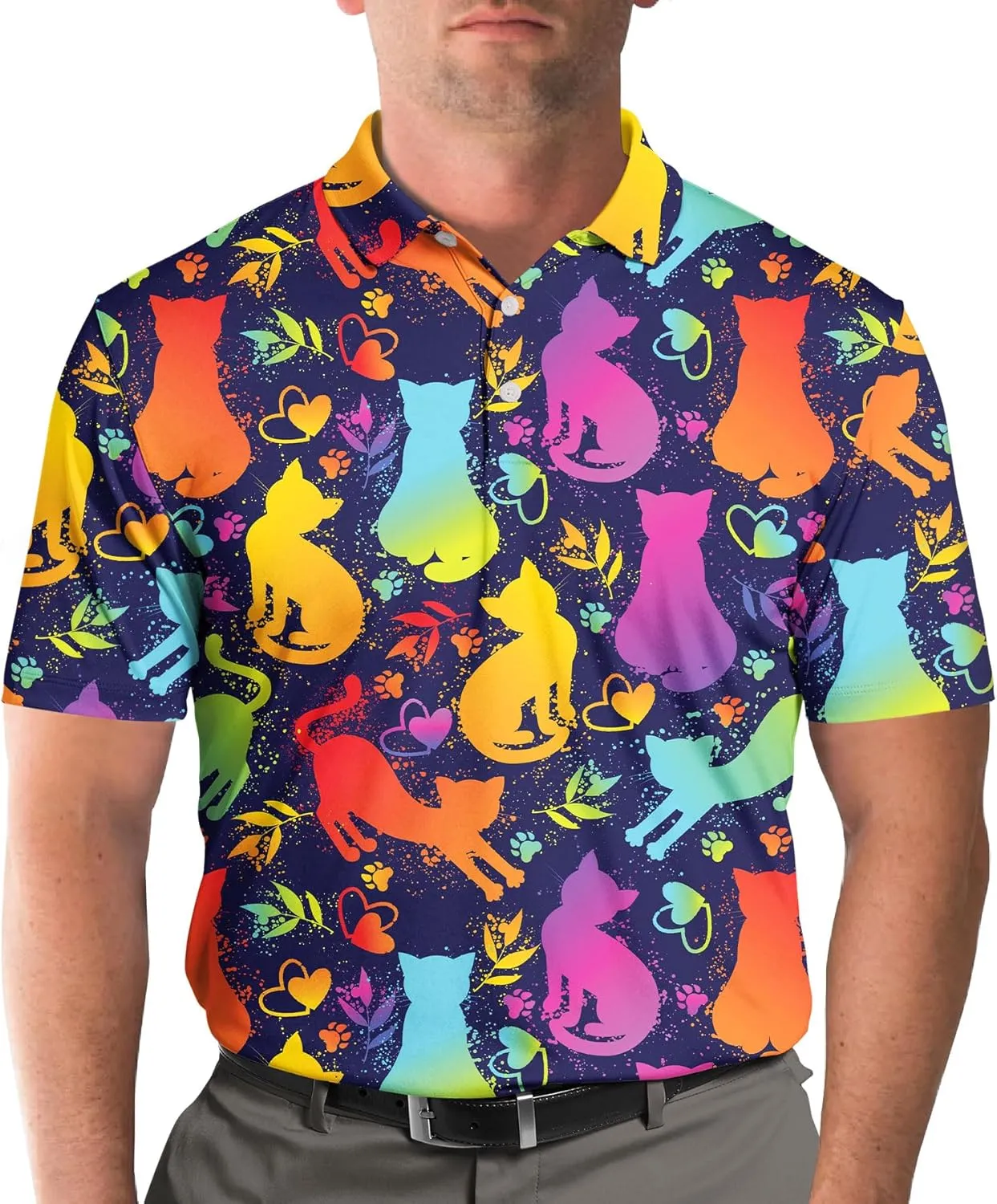 Funny Golf Shirts for Men Dry Fit, Tropical Hawaiian Golf Polo Shirt, Mens Golf Polos Golfing