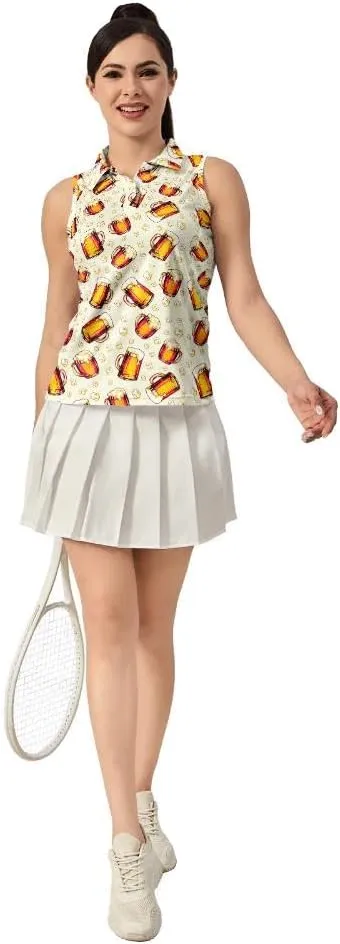 Funny Sleeveless Golf Polo for Women Sleeveless Quick Dry Polo Shirts Ladies Golf Shirts Golf Outfits for Women