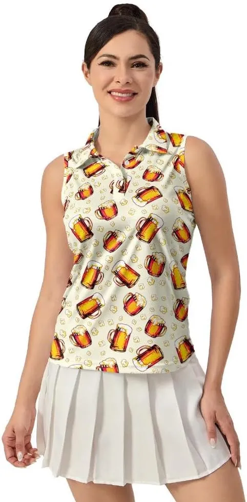 Funny Sleeveless Golf Polo for Women Sleeveless Quick Dry Polo Shirts Ladies Golf Shirts Golf Outfits for Women