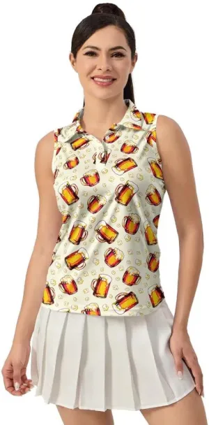 Funny Sleeveless Golf Polo for Women Sleeveless Quick Dry Polo Shirts Ladies Golf Shirts Golf Outfits for Women
