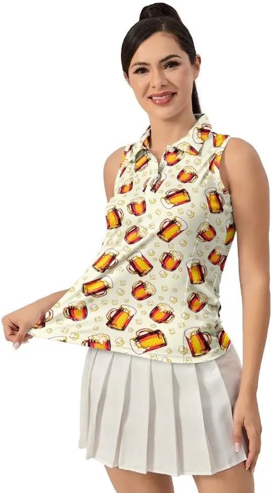 Funny Sleeveless Golf Polo for Women Sleeveless Quick Dry Polo Shirts Ladies Golf Shirts Golf Outfits for Women