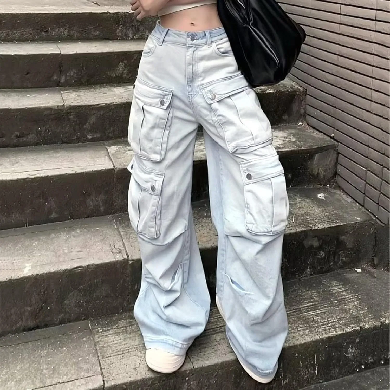 FZVYD Cute Jeans for Women Star Patchwork Pants High Waisted Straight Leg Baggy Jean Casual Baggy 2024 Trendy Streetwear