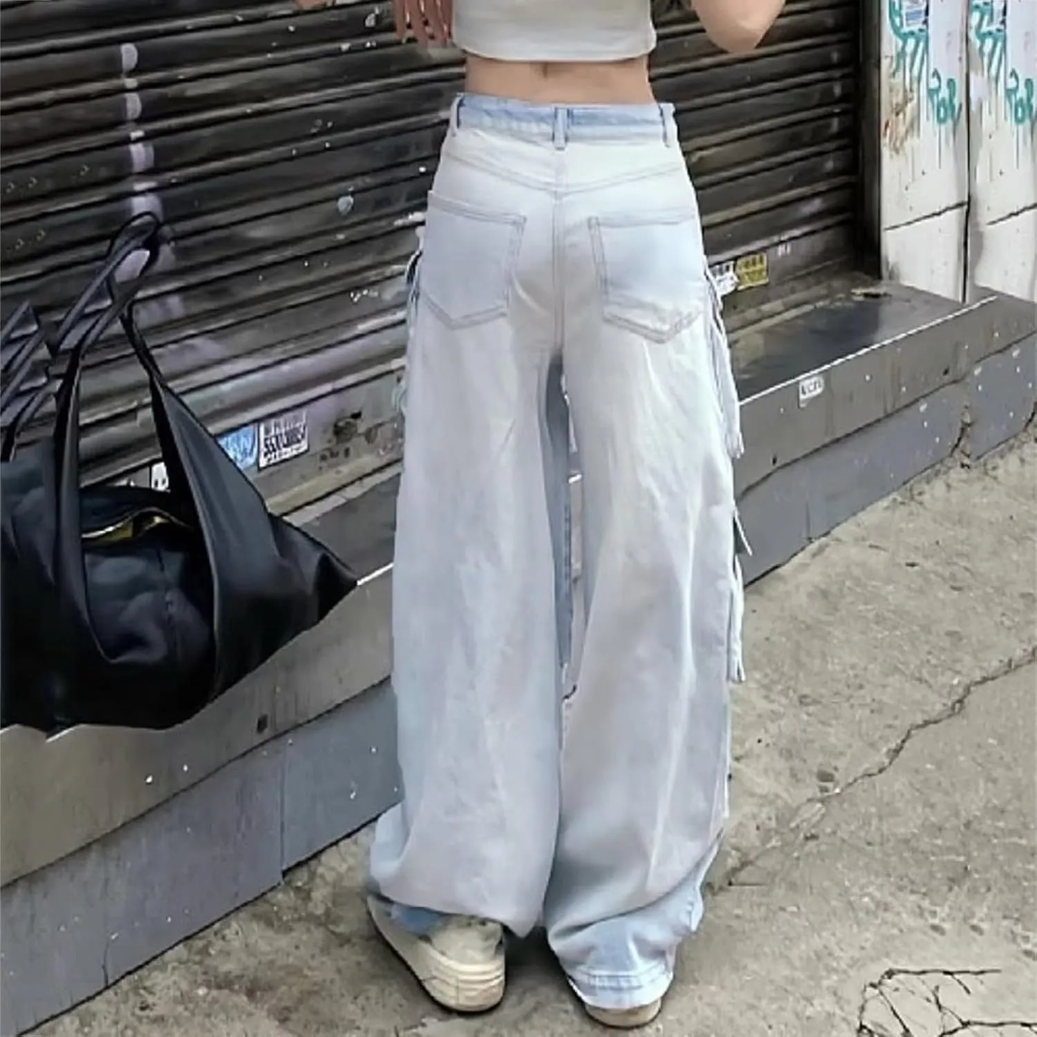 FZVYD Cute Jeans for Women Star Patchwork Pants High Waisted Straight Leg Baggy Jean Casual Baggy 2024 Trendy Streetwear