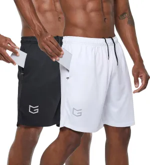 G Gradual Men's 2 Pack 7" Workout Running Shorts Quick Dry Lightweight Gym Shorts with Zip Pockets
