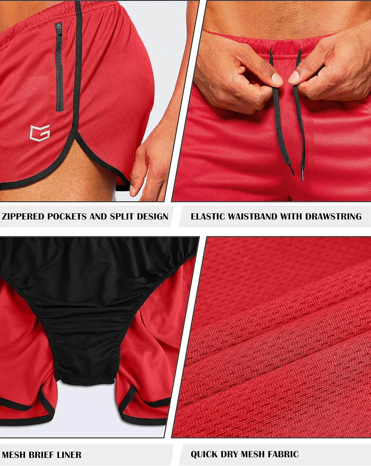G Gradual Men's Running Shorts 3 Inch Quick Dry Gym Athletic Jogging Shorts with Zipper Pockets