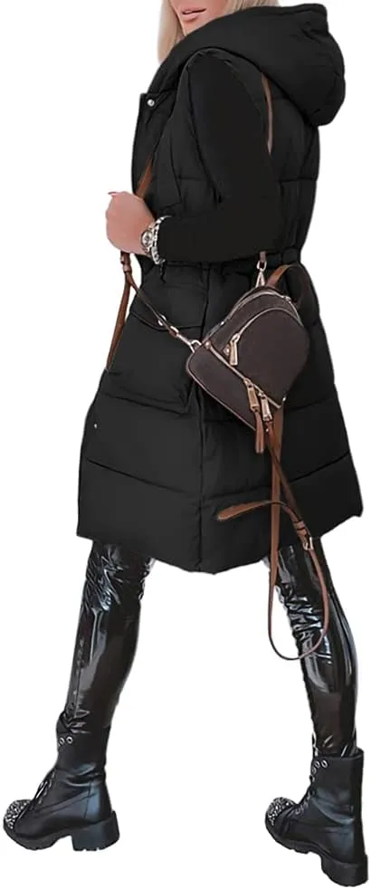 Genayge Womens Long Puffer Vest Quilted Sleeveless Jacket Winter Padded Coat Zip Up Hooded Outerwear With Pockets