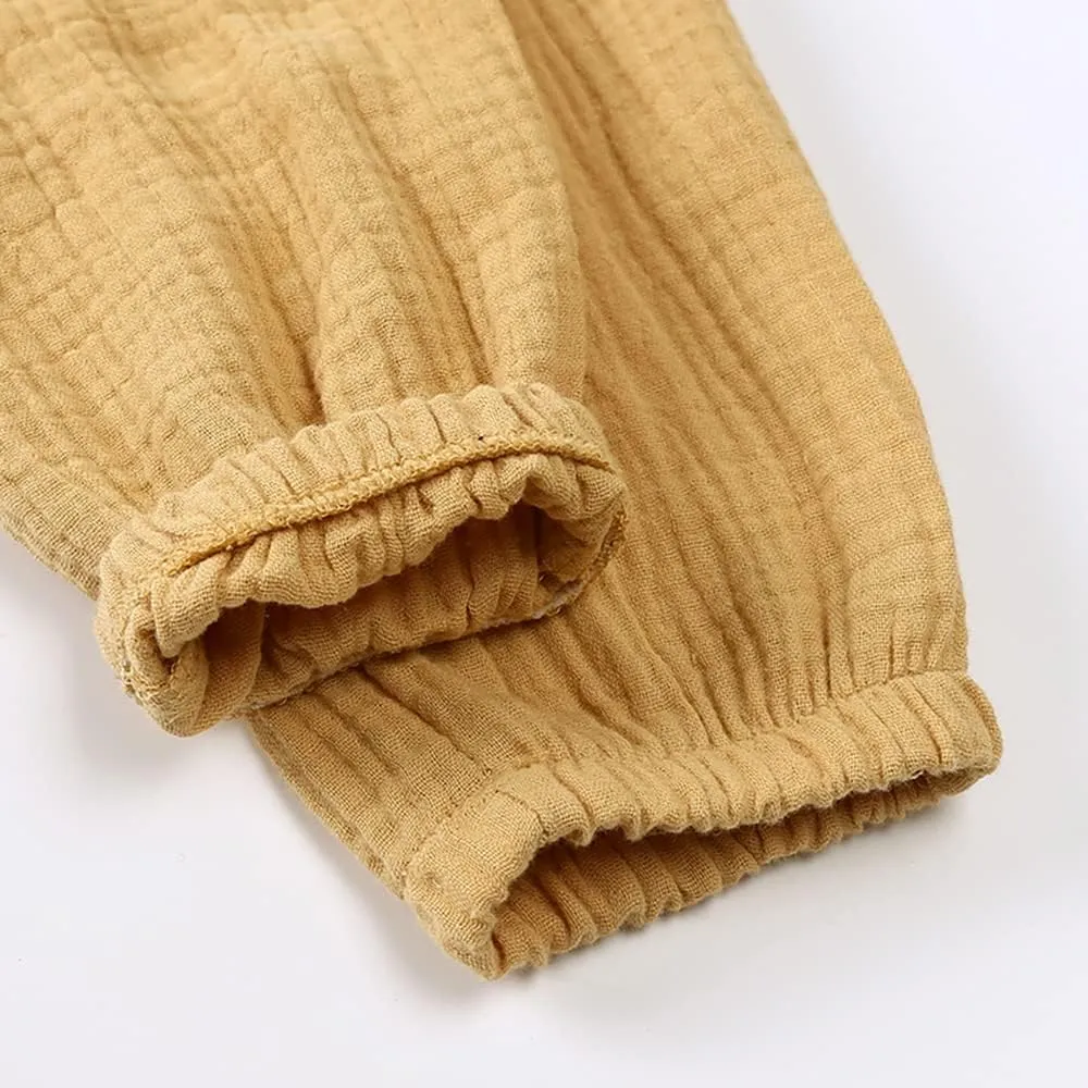 GFQLONG Toddler Baby Girls 3 Pack Elastic Waist Pants Soft Cotton Linen Harem Bloomers Summer Fall Long Pants