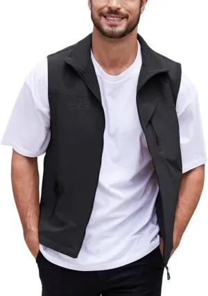 Gihuo Men's Lightweight Softshell Sleeveless Golf Vest with Zipper Pockets for Travel Hiking Fishing Safari Outwear