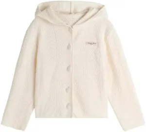Girl's Cable Knit Zip Up Cardigan Letter Patched Long Sleeve Hooded Sweatshirt