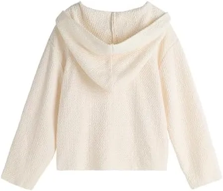 Girl's Cable Knit Zip Up Cardigan Letter Patched Long Sleeve Hooded Sweatshirt