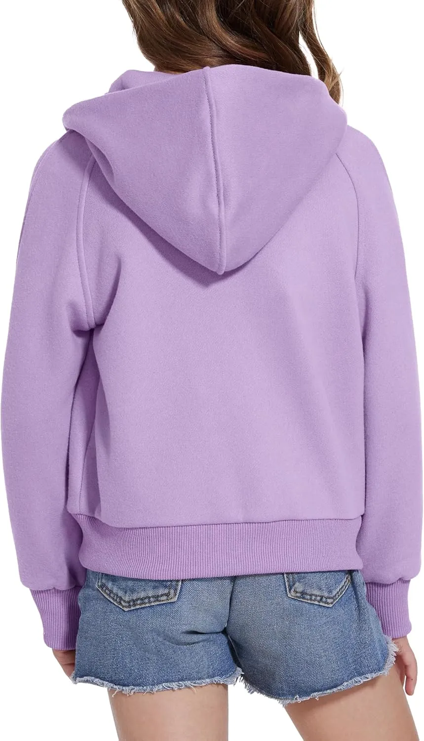 Girls Zip Up Cropped Hoodies Long Sleeve Casual Sweatshirts Jacket with Pockets Thumb Hole 4-12 Years