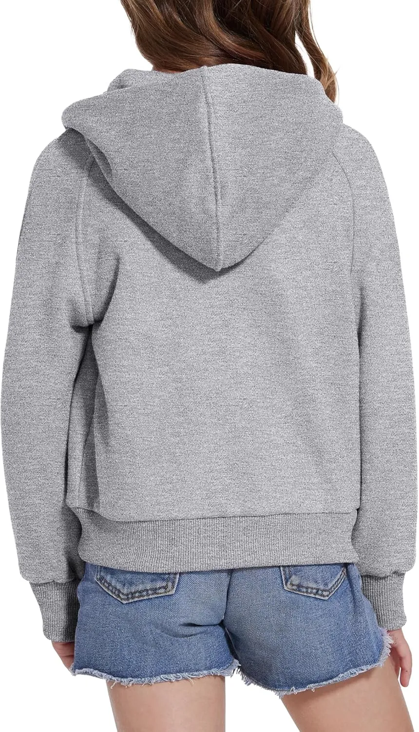 Girls Zip Up Cropped Hoodies Long Sleeve Casual Sweatshirts Jacket with Pockets Thumb Hole 4-12 Years