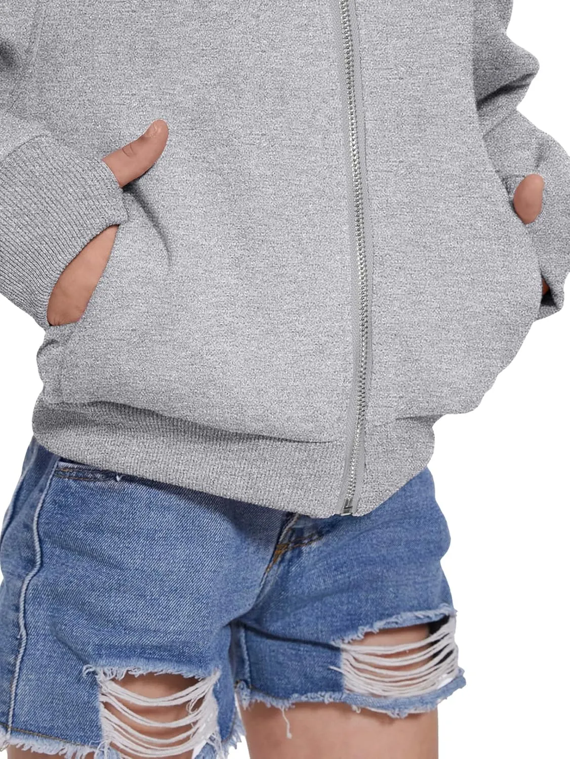 Girls Zip Up Cropped Hoodies Long Sleeve Casual Sweatshirts Jacket with Pockets Thumb Hole 4-12 Years