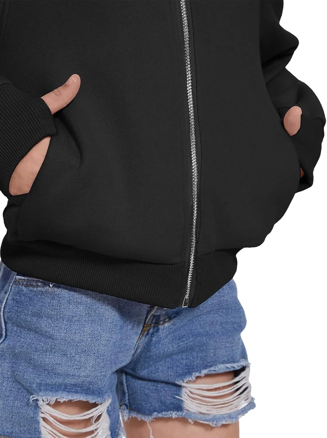 Girls Zip Up Cropped Hoodies Long Sleeve Casual Sweatshirts Jacket with Pockets Thumb Hole 4-12 Years
