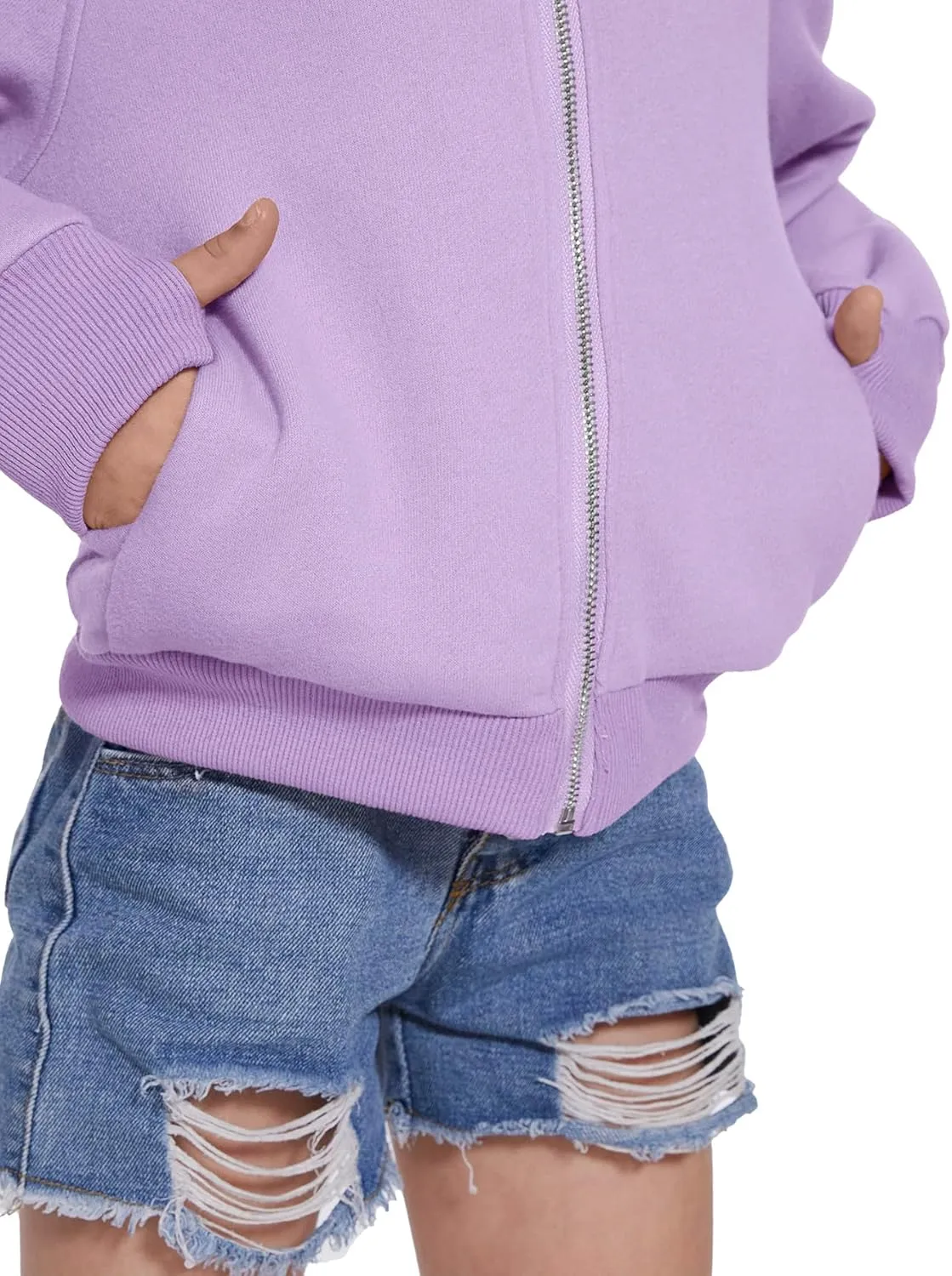 Girls Zip Up Cropped Hoodies Long Sleeve Casual Sweatshirts Jacket with Pockets Thumb Hole 4-12 Years