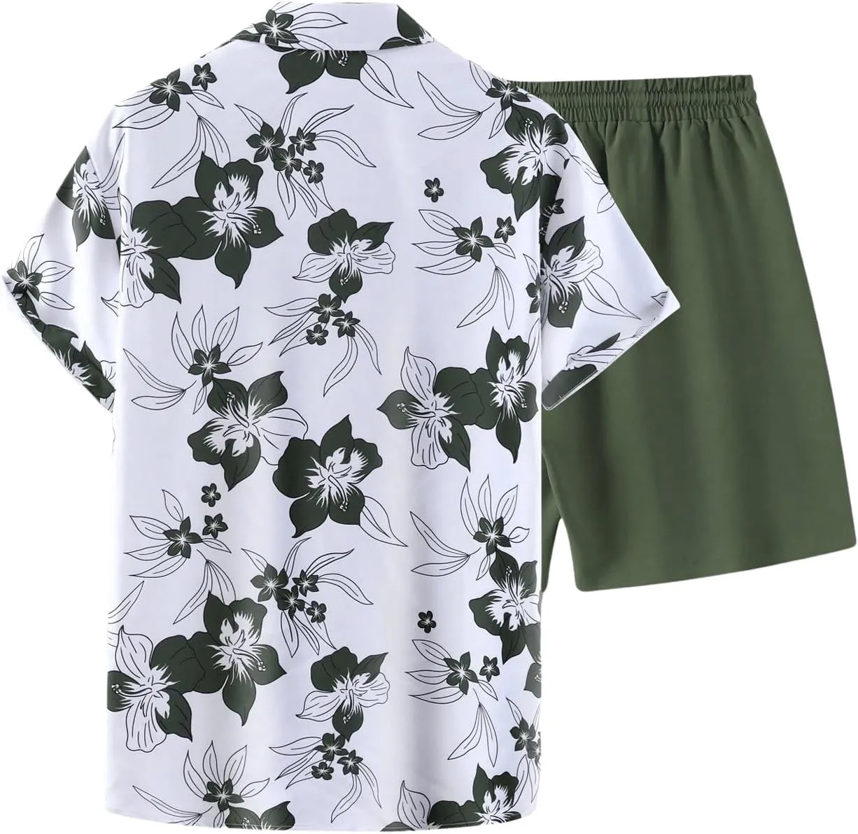 GORGLITTER Men's Vacation Beach Outfits 2 Piece Shorts Set Floral Hawaiian Button Down Shirt and Shorts