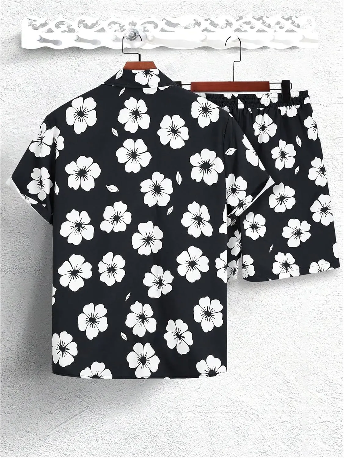 GORGLITTER Men's Vacation Beach Outfits 2 Piece Shorts Set Floral Hawaiian Button Down Shirt and Shorts