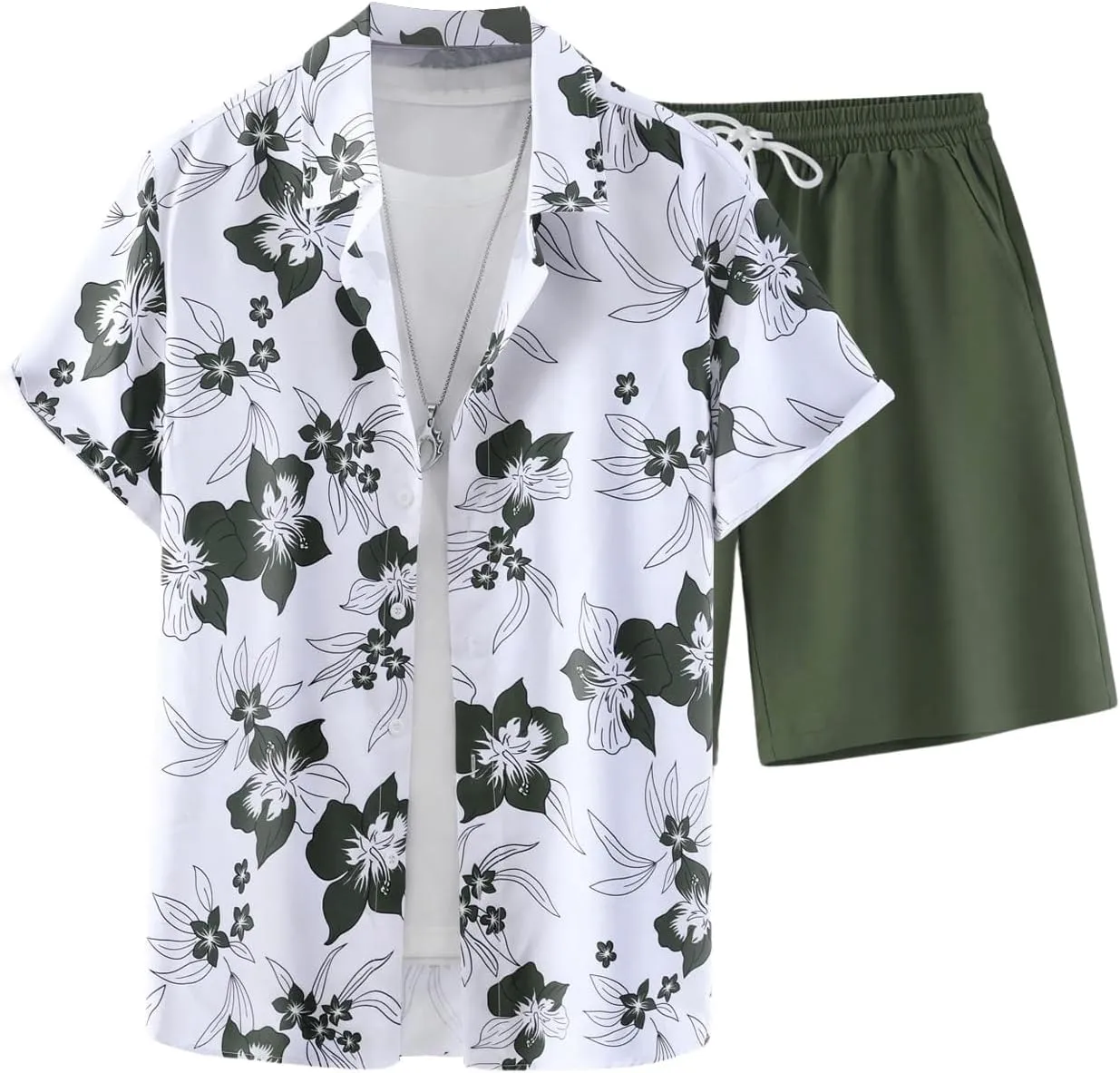 GORGLITTER Men's Vacation Beach Outfits 2 Piece Shorts Set Floral Hawaiian Button Down Shirt and Shorts