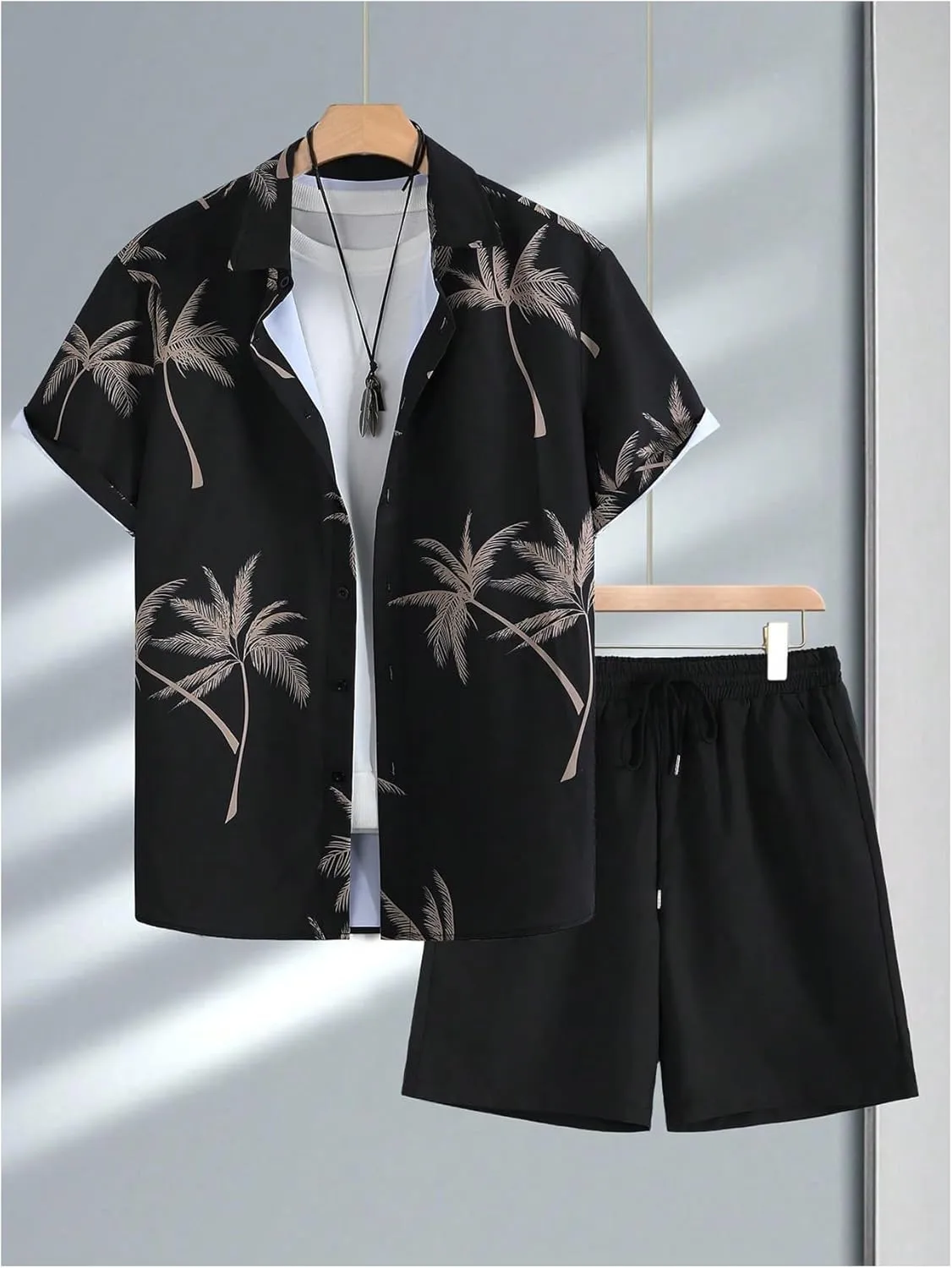 GORGLITTER Men's Vacation Beach Outfits 2 Piece Shorts Set Floral Hawaiian Button Down Shirt and Shorts