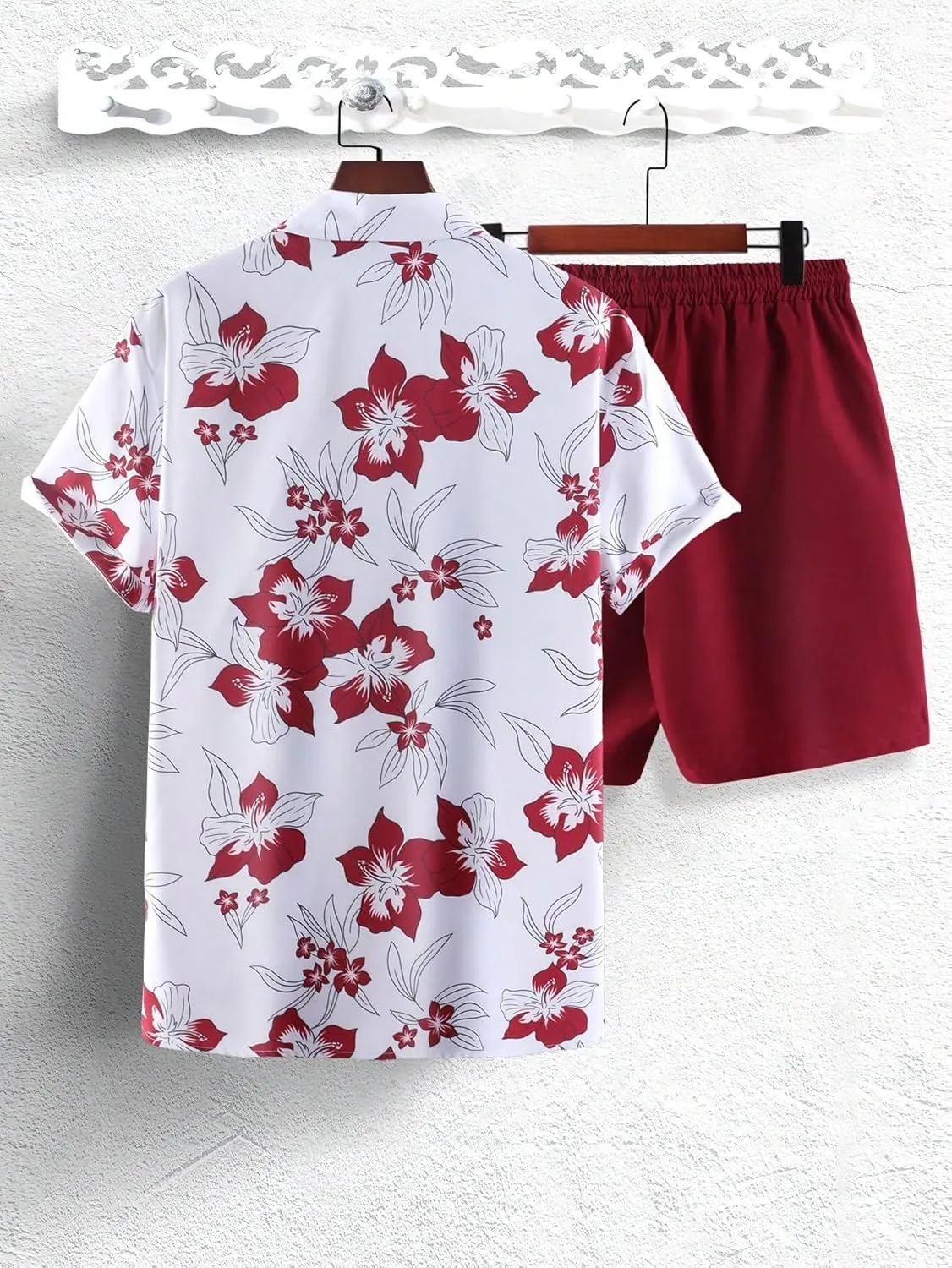 GORGLITTER Men's Vacation Beach Outfits 2 Piece Shorts Set Floral Hawaiian Button Down Shirt and Shorts