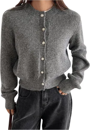 GORGLITTER Women's Bow Knot Lightweight Cardigan Dressy Long Sleeve Knit Tops Casual Color Block Button Front Sweater