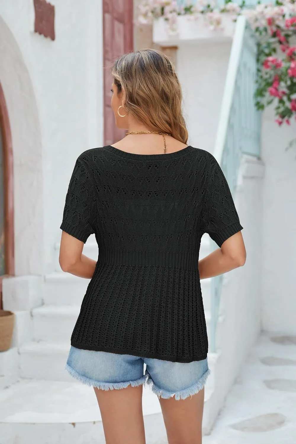 GRACE KARIN 2024 Women's Lightweight Short Sleeve Crochet Open Front Shrug Cardigan Sweaters