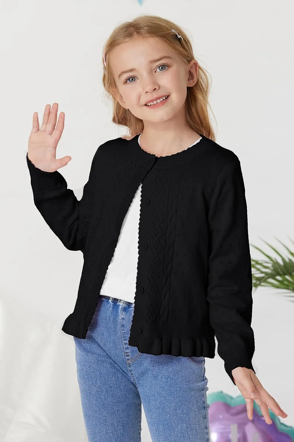 GRACE KARIN Girls Long Sleeve Cardigan Sweater Girls Button Closure Knitted Cable Cardigan 5-12Y
