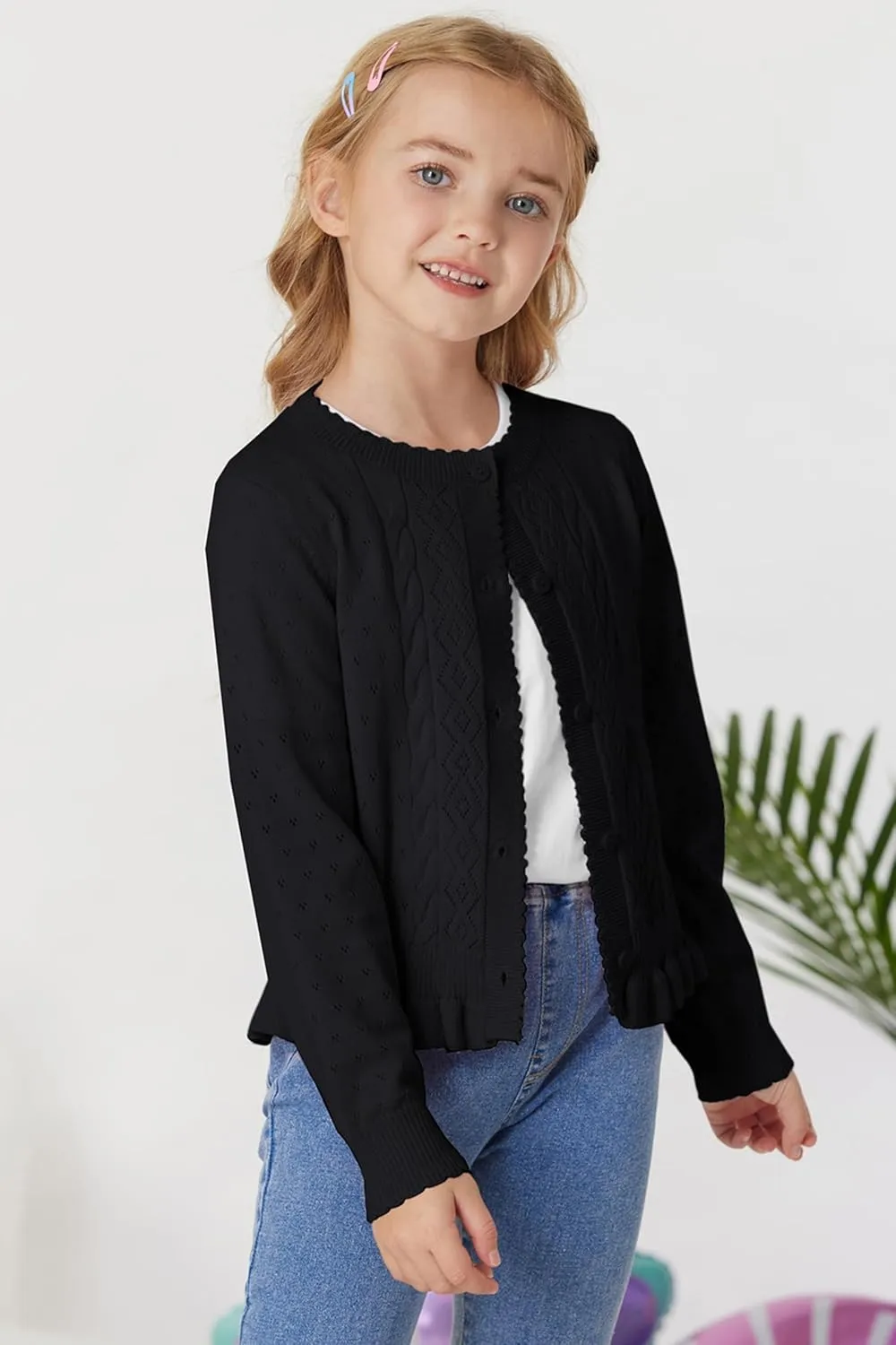 GRACE KARIN Girls Long Sleeve Cardigan Sweater Girls Button Closure Knitted Cable Cardigan 5-12Y