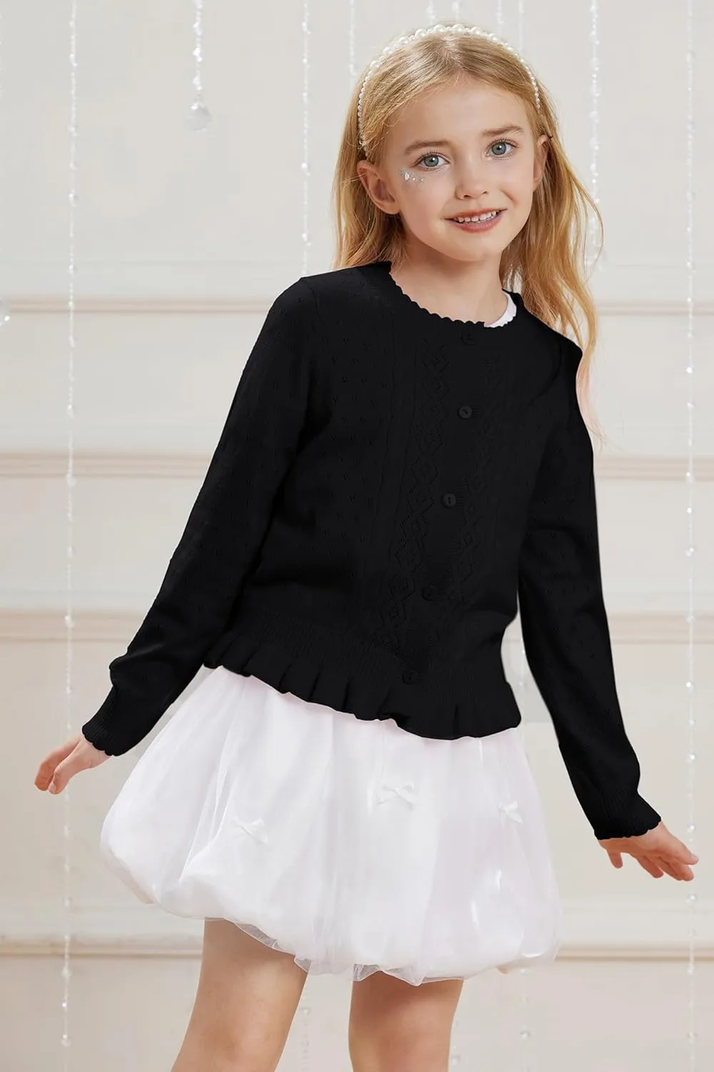 GRACE KARIN Girls Long Sleeve Cardigan Sweater Girls Button Closure Knitted Cable Cardigan 5-12Y