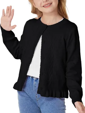 GRACE KARIN Girls Long Sleeve Cardigan Sweater Girls Button Closure Knitted Cable Cardigan 5-12Y