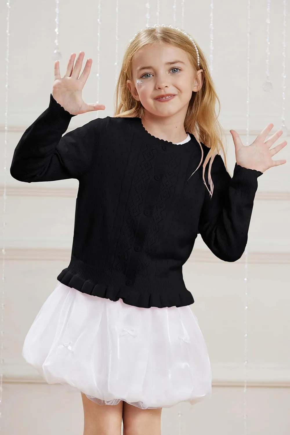 GRACE KARIN Girls Long Sleeve Cardigan Sweater Girls Button Closure Knitted Cable Cardigan 5-12Y