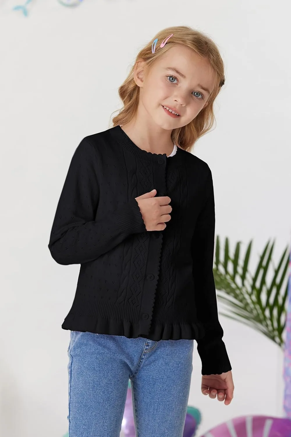 GRACE KARIN Girls Long Sleeve Cardigan Sweater Girls Button Closure Knitted Cable Cardigan 5-12Y