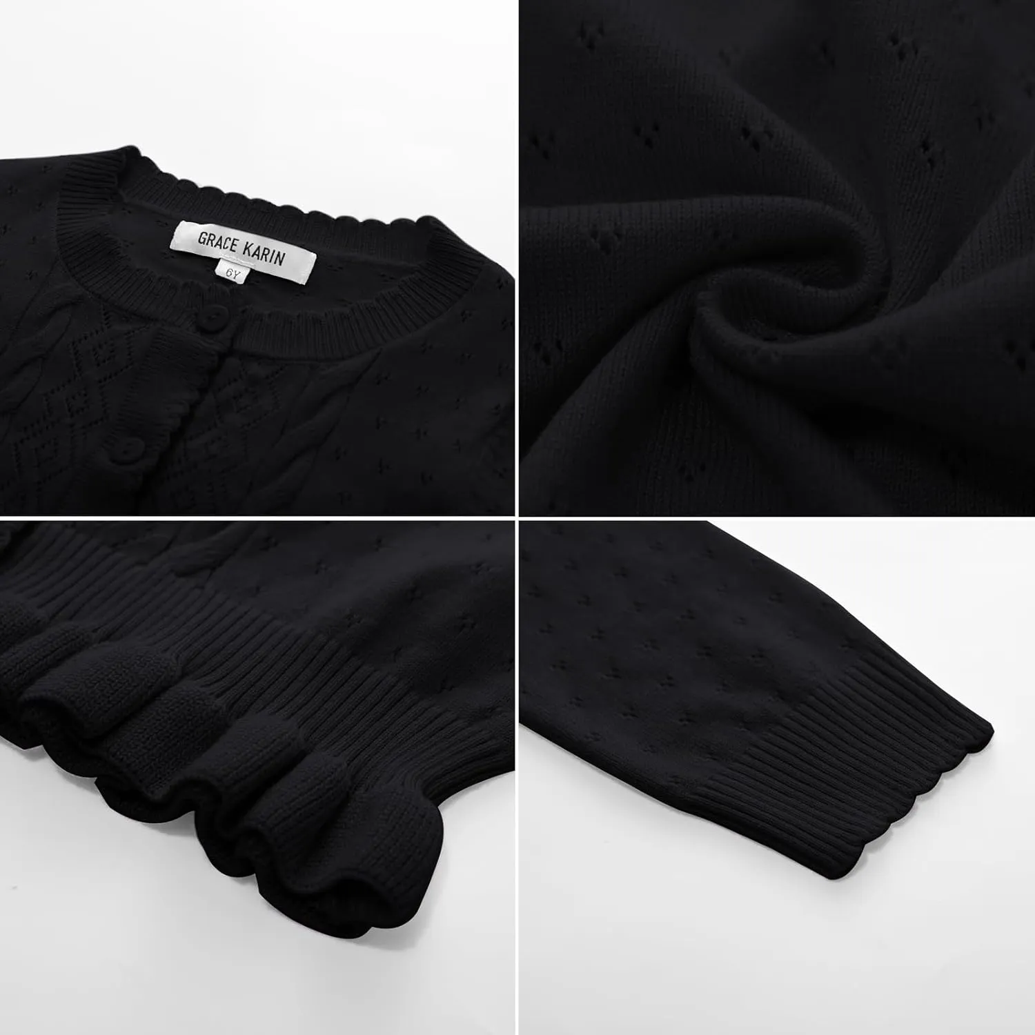 GRACE KARIN Girls Long Sleeve Cardigan Sweater Girls Button Closure Knitted Cable Cardigan 5-12Y