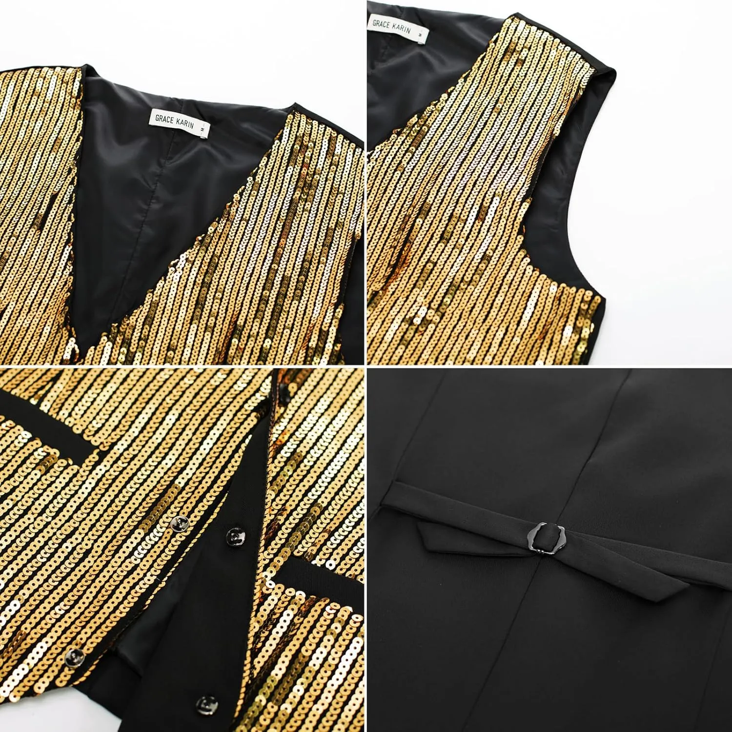 GRACE KARIN Mens Sequin Vest Slim Fit Shiny Dress Waistcoat Bowtie Set for Wedding Prom Party