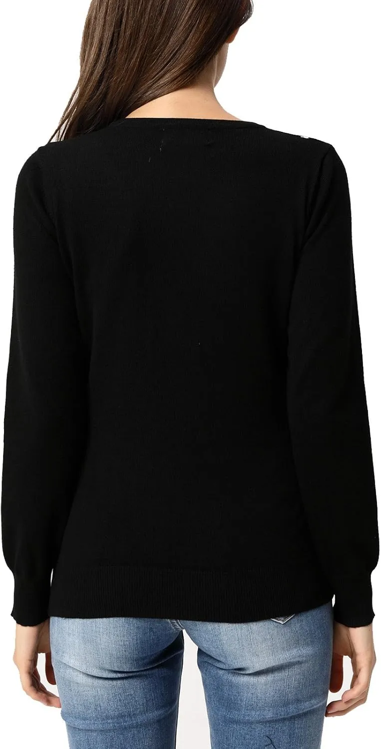 GRACE KARIN Women's Long Sleeve Button Down Crew Neck Classic Sweater Knit Cardigan