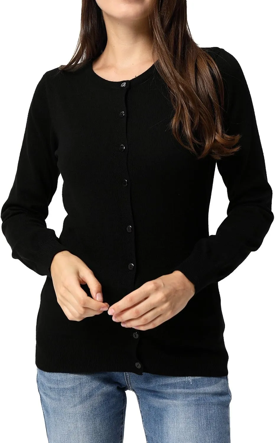 GRACE KARIN Women's Long Sleeve Button Down Crew Neck Classic Sweater Knit Cardigan