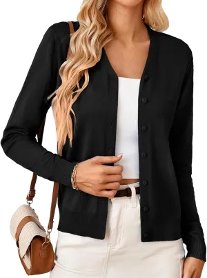 GRACE KARIN Women's Long Sleeve Button Down Vee Neck Classic Sweater Knit Cardigan
