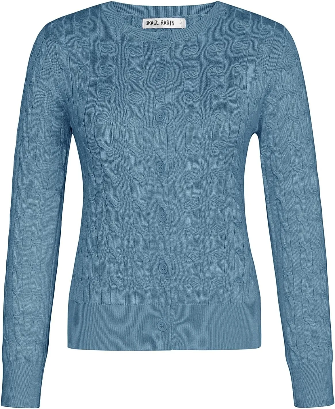 GRACE KARIN Women's Long Sleeve Button Up Cable Knit Cardigan Lightweight 2025 Crewneck Button Down Sweaters for Women