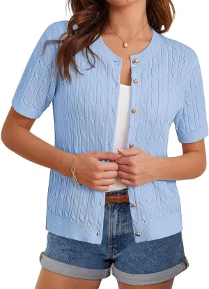 GRACE KARIN Women's Short Sleeve Button Up Summer Cardigan Sweater Y2K Cardigan Jacket (Runs Big, Suggest Size Down)