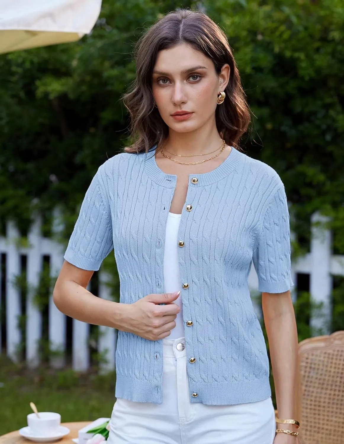 GRACE KARIN Women's Short Sleeve Button Up Summer Cardigan Sweater Y2K Cardigan Jacket (Runs Big, Suggest Size Down)