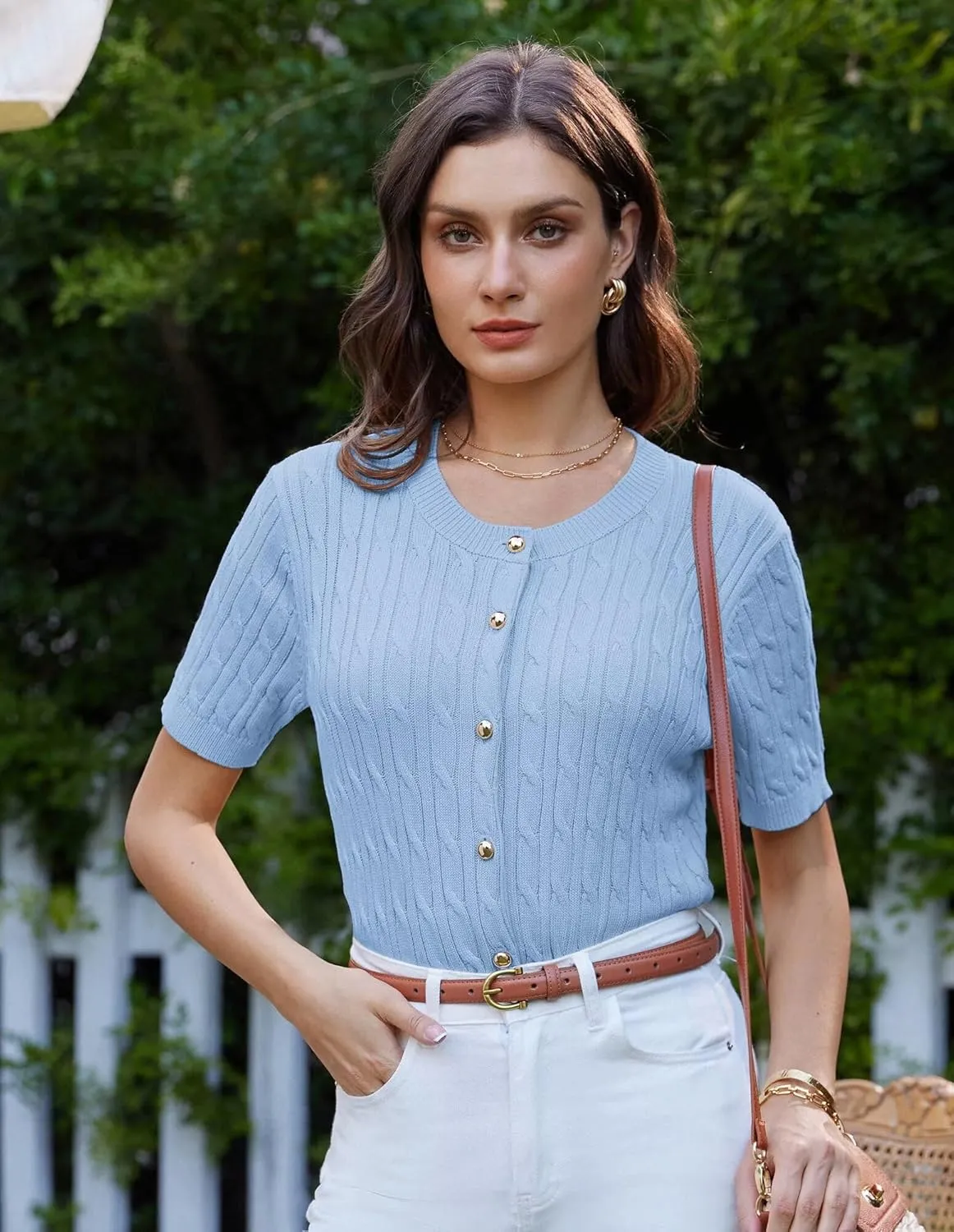 GRACE KARIN Women's Short Sleeve Button Up Summer Cardigan Sweater Y2K Cardigan Jacket (Runs Big, Suggest Size Down)