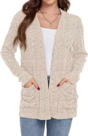 GRECERELLE Womens 2024 Long Sleeve Lightweight Open Front Casual Cardigan Sweaters Outerwear with Pockets
