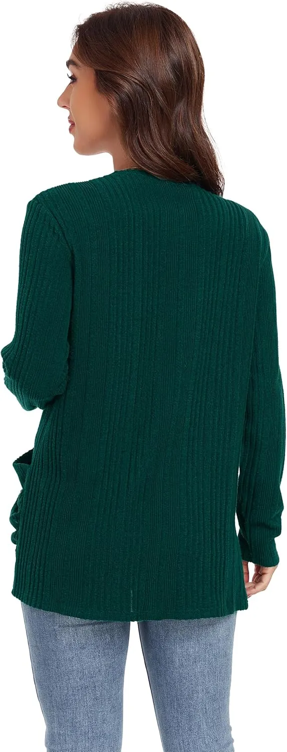 GRECERELLE Womens 2024 Long Sleeve Lightweight Open Front Casual Cardigan Sweaters Outerwear with Pockets