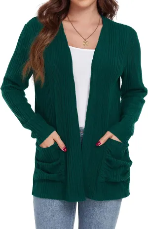 GRECERELLE Womens 2024 Long Sleeve Lightweight Open Front Casual Cardigan Sweaters Outerwear with Pockets