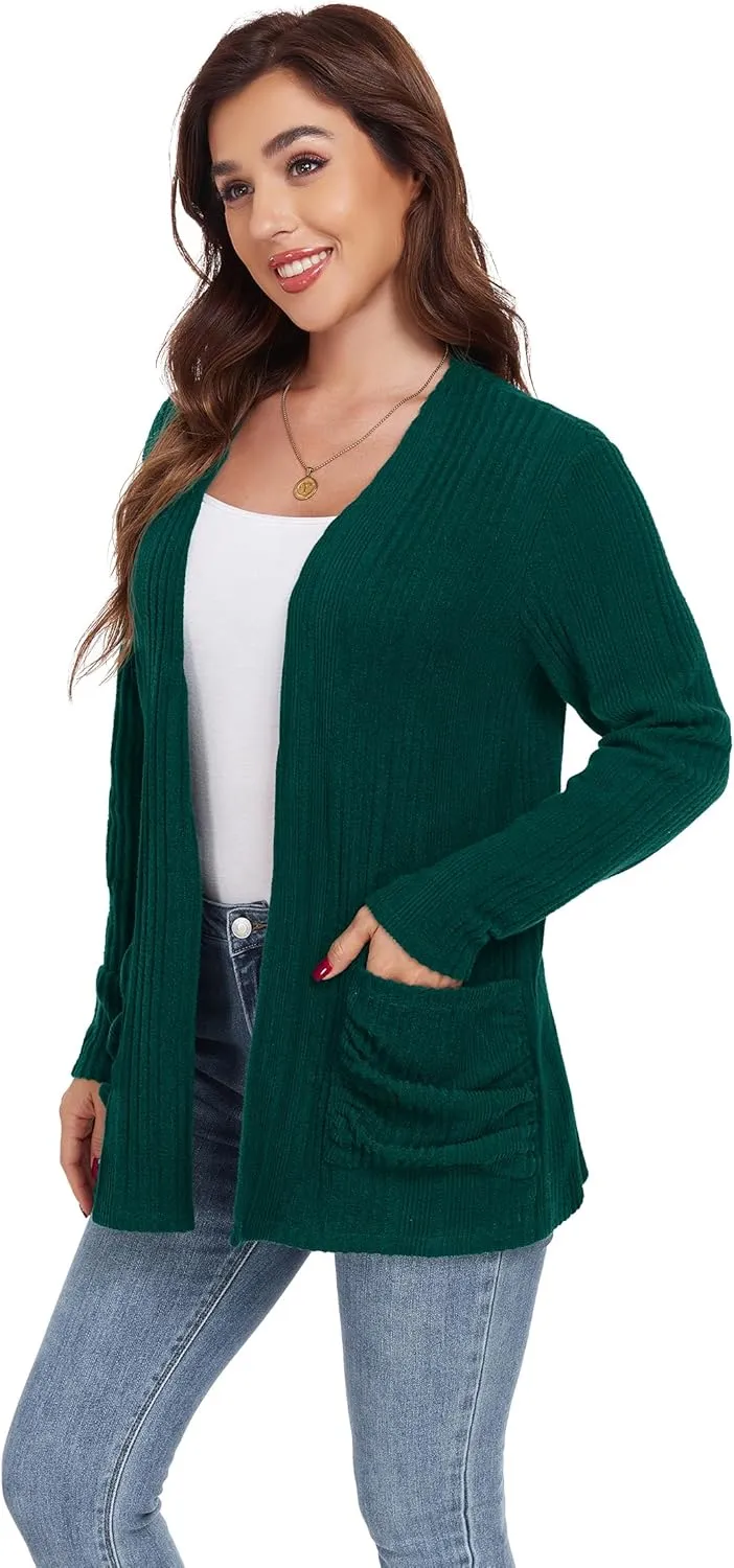 GRECERELLE Womens 2024 Long Sleeve Lightweight Open Front Casual Cardigan Sweaters Outerwear with Pockets