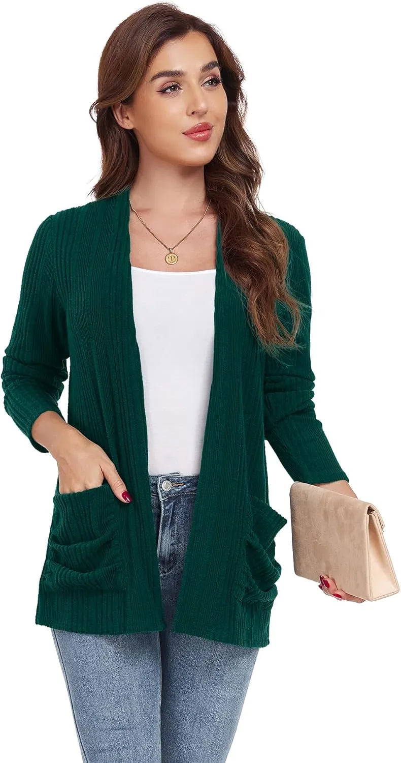 GRECERELLE Womens 2024 Long Sleeve Lightweight Open Front Casual Cardigan Sweaters Outerwear with Pockets