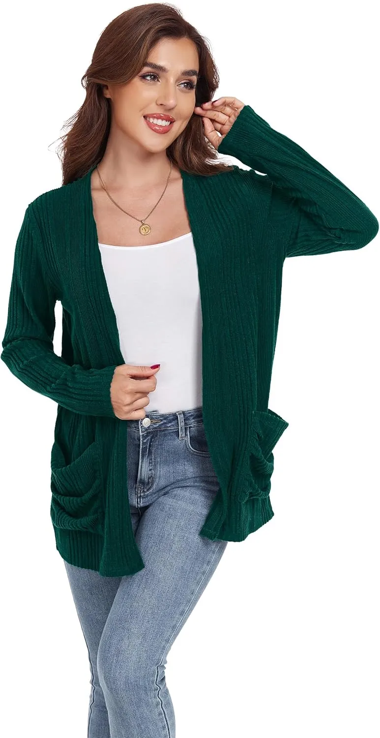 GRECERELLE Womens 2024 Long Sleeve Lightweight Open Front Casual Cardigan Sweaters Outerwear with Pockets