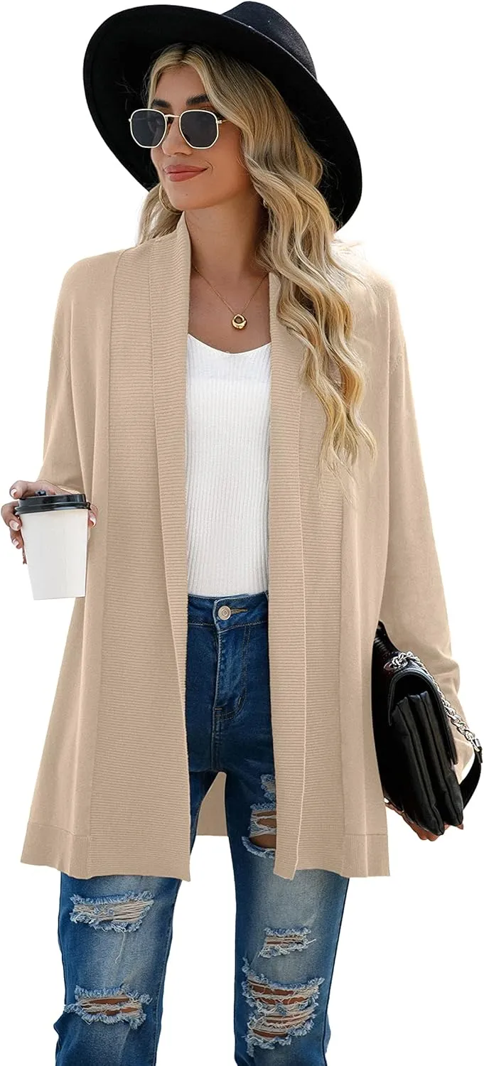 GRECERELLE Women's Long Sleeve Open Front Lightweight Casual Business Dressy Cardigan Sweater Fall Winter