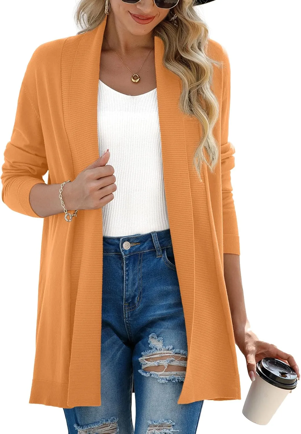 GRECERELLE Women's Long Sleeve Open Front Lightweight Casual Business Dressy Cardigan Sweater Fall Winter