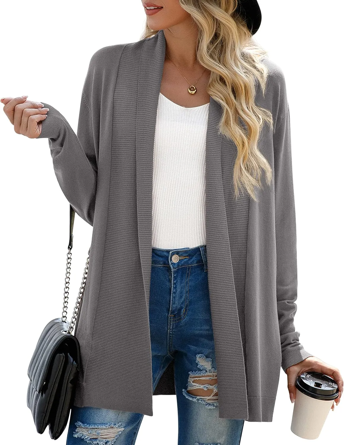 GRECERELLE Women's Long Sleeve Open Front Lightweight Casual Business Dressy Cardigan Sweater Fall Winter